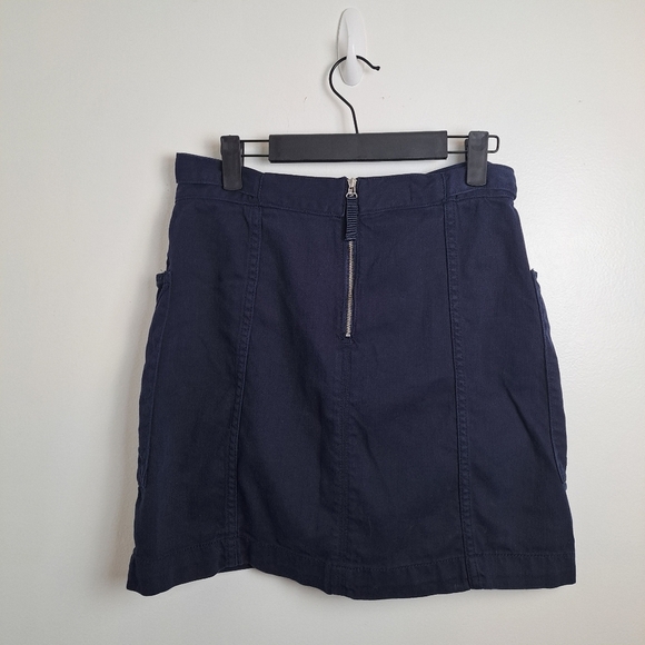 Pilcro Anthropologie Navy Blue Mina A-line Belted Minimalist Mini Skirt Size 6 - Picture 4 of 9